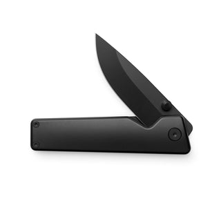 James The Chapter 2 Knife with black titanium handle and partially open matte black blade by The James Brand