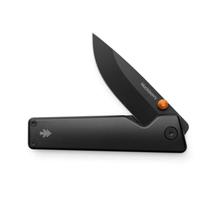 James The Chapter 2 Knife with black titanium handle and partially open black blade design