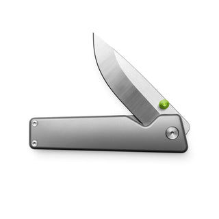 James The Chapter 2 Knife with sleek titanium handle and sharp American-made s35vn blade partially open