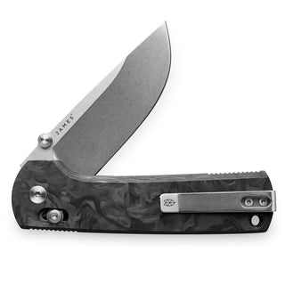 James The Kline Knife with Micarta handle and CPM Magnacut steel drop point blade partially open