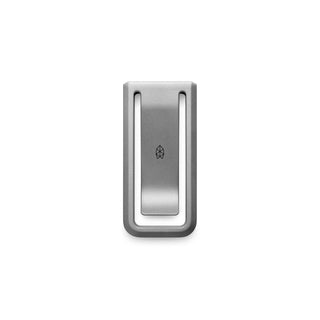 James The Martindale Money Clip in sleek titanium with minimalist design and subtle logo engraving by The James Brand