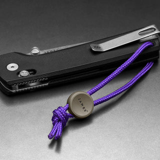 James The Ulu Lanyard & Bead with anodized titanium bead and vibrant purple nylon paracord loop
