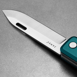 James The Ellis Scissors Knife with sharp Sandvik steel blade and teal textured handle detail