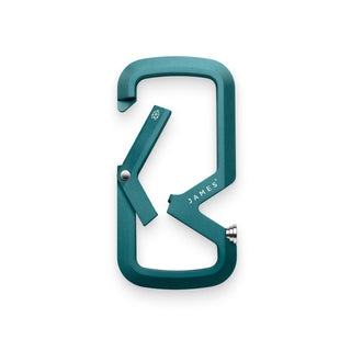 James The Mehlville Carabiner in teal anodized aluminum with dual compartment and stainless steel latch