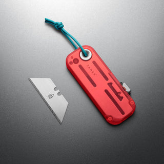 James The Palmer Recycled PC Knife with red recycled handle and detachable high carbon steel blade