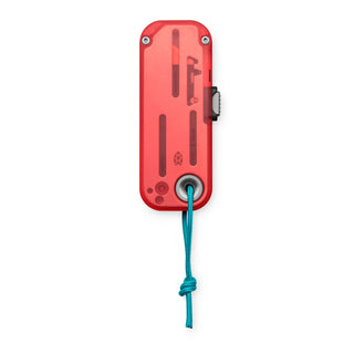 James The Palmer Recycled PC Knife in translucent red recycled PCTG with teal lanyard by The James Brand