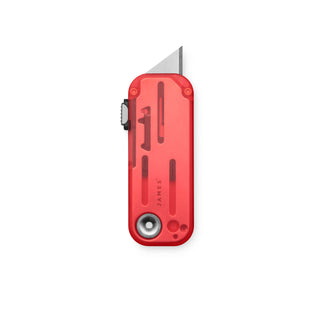 James The Palmer Recycled PC Knife with translucent red recycled PCTG handle and exposed utility blade