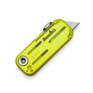 James The Palmer Recycled PC Knife with translucent green recycled PCTG handle and exposed utility blade