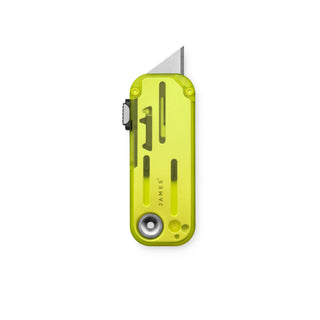 James The Palmer Recycled PC Knife with translucent yellow recycled PCTG handle and visible utility blade