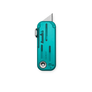 James The Palmer Recycled PC Knife with teal recycled PCTG handle and stainless steel utility blade by The James Brand