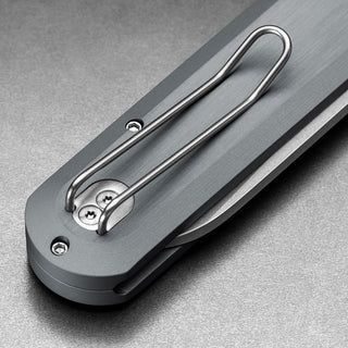James The Wells Knife close-up showing aerospace aluminum handle and sleek metal clip detail