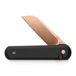 James The Wells Knife with copper-colored CPM Magnacut blade and black aerospace aluminum handle by The James Brand