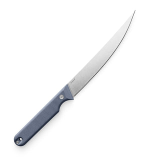 James The Humboldt Knife with slender Böhler N690 steel blade and textured blue G10 handle