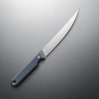 James The Humboldt Knife with textured blue G10 handle and sharp Böhler N690 stainless steel blade