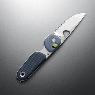 James The Redstone Knife with textured blue polypropylene handle and stainless partially serrated blade
