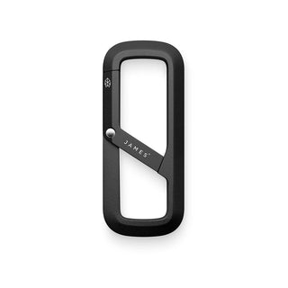 James The Madison Carabiner in black aluminum with sleek rectangular design and branded gate detail
