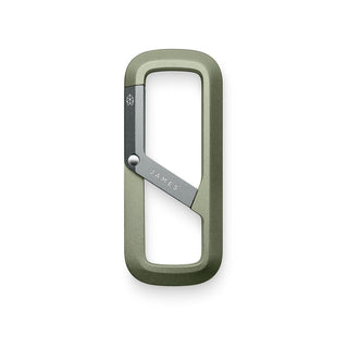 James The Madison Carabiner in olive aluminum with sleek rectangular shape and spring-loaded gate mechanism