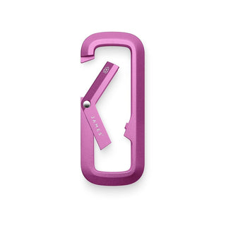 James The Madison Carabiner in matte pink aluminum with sleek curved design and spring-loaded gate open