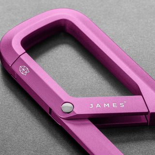 James The Madison Carabiner in purple aluminum with sleek modern design and branded logo engraving