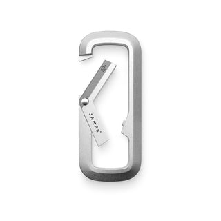 James The Madison Carabiner in silver 6063-T5 aluminum with a sleek modern hinge design by The James Brand