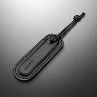 James The Abbey Knife black embossed full-grain leather sheath with knotted cord by The James Brand