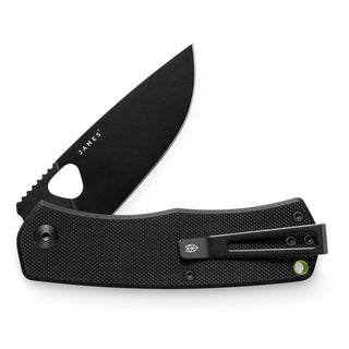 James The Folsom Knife with black VG-10 blade and textured black G10 handle by The James Brand