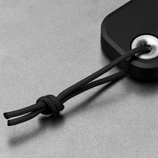 James The Palmer Knife black anodized aluminum handle with lanyard cord close-up detail