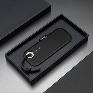 James The Palmer Knife in black anodized aluminum case with rope handle, sleek gift packaging by The James Brand
