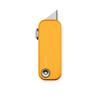James The Palmer Knife by The James Brand with bright orange anodized aluminum handle and visible blade tip