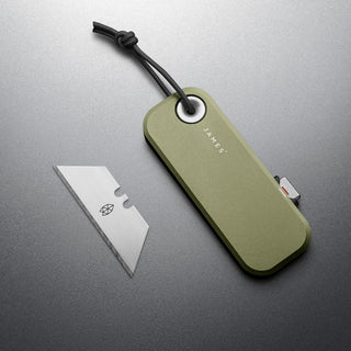 James The Palmer Knife with olive anodized aluminum handle and removable high carbon steel blade