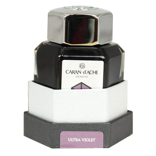 Caran d'Ache Fountain Pen Ink Bottle 50 ml in hexagonal glass with metallic cap ultra violet color