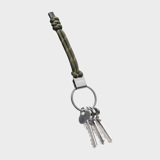 Orbitkey Urban Loop Keychain in olive polyester paracord with stainless steel ring holding keys