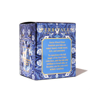 Valiant Blue Fountain Pen Inks - 20ml Bottled | Ferris Wheel Press box with ornate blue floral design and product text