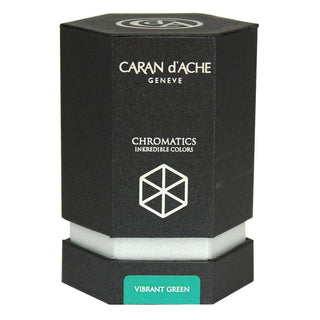 Caran d’Ache Fountain Pen Ink Bottle 50 ml in vibrant green with hexagonal black packaging
