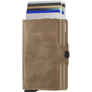 Secrid Twinwallet Vintage brown European cowhide leather wallet with cards fanned out visible