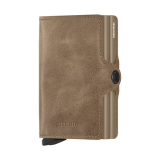 Secrid Twinwallet Vintage in brown European cowhide leather with textured finish and metal card protector