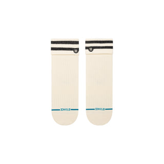 STANCE WOMENS ROLL CUFF QUARTER SOCKS in cream with black stripes and ribbed texture visible from top view
