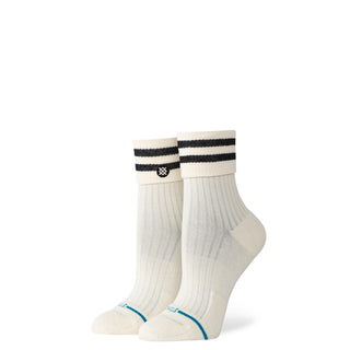 STANCE WOMENS ROLL CUFF QUARTER SOCKS in cream with black stripes and ribbed cotton texture