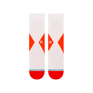 STANCE WOMENS REFLECT CREW SOCKS with white base and bold orange geometric design on ankle and toe area