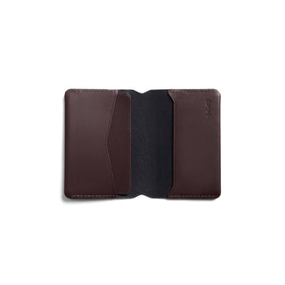 Bellroy Under Cover wallet open showing brown leather with smooth texture and stitched edges