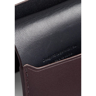 Bellroy Under Cover cardholder in dark brown leather with smooth texture and embossed interior text