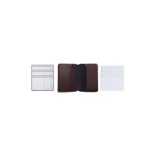 Bellroy Under Cover slim leather card holder open flat with organizer inserts on white background
