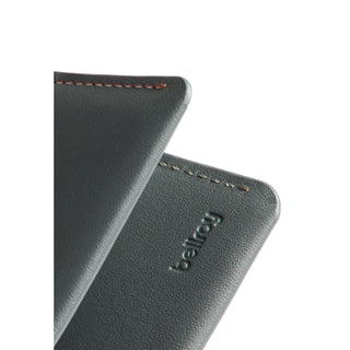 Bellroy Under Cover card holders in dark leather showcasing fine stitching and embossed logo detail