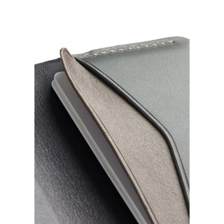 Bellroy Under Cover sleek leather card sleeve showing soft interior and neat edge stitching in gray tones