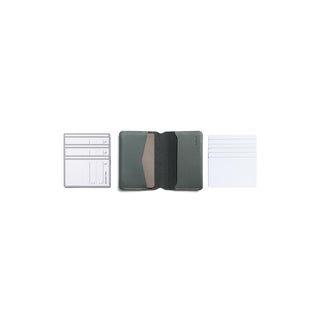 Bellroy Under Cover leather card holder open with card inserts displayed on white background