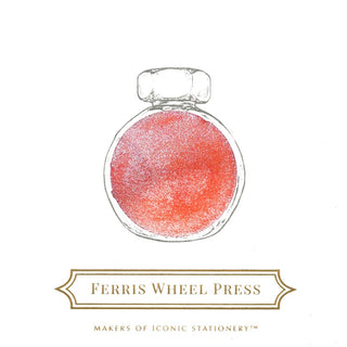 Wonderland in Coral | 38ml Ink | Ferris Wheel Press showing round ink bottle with coral shade and silver cap
