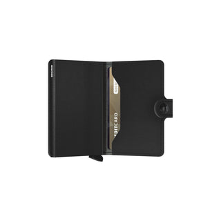 Secrid Miniwallet Yard Powder open showing black microfibre interior with card slot and button closure