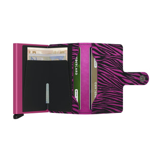 Secrid Miniwallet Zebra with purple zebra-patterned cowhide leather and slim cardholder design open view