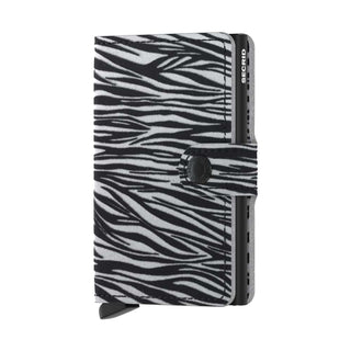 Secrid Miniwallet Zebra with European cowhide featuring black and white zebra pattern and secure snap closure