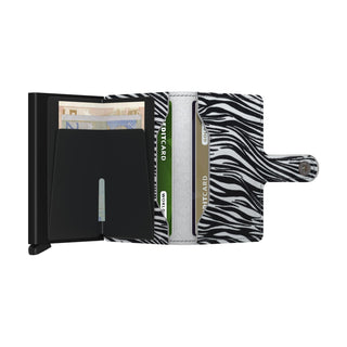 Secrid Miniwallet Zebra with black card protector and zebra print European cowhide leather interior